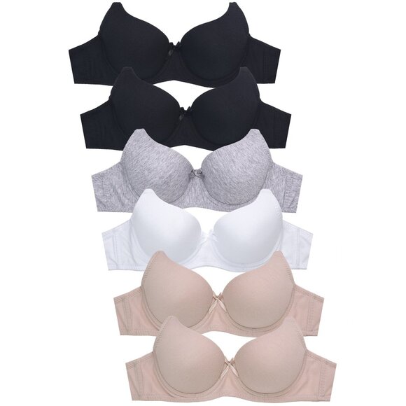 PACK OF 6 Women's Sofra Full Coverage Underwire Solid T Shirt Bras (BR4560P) - Picture 1 of 4